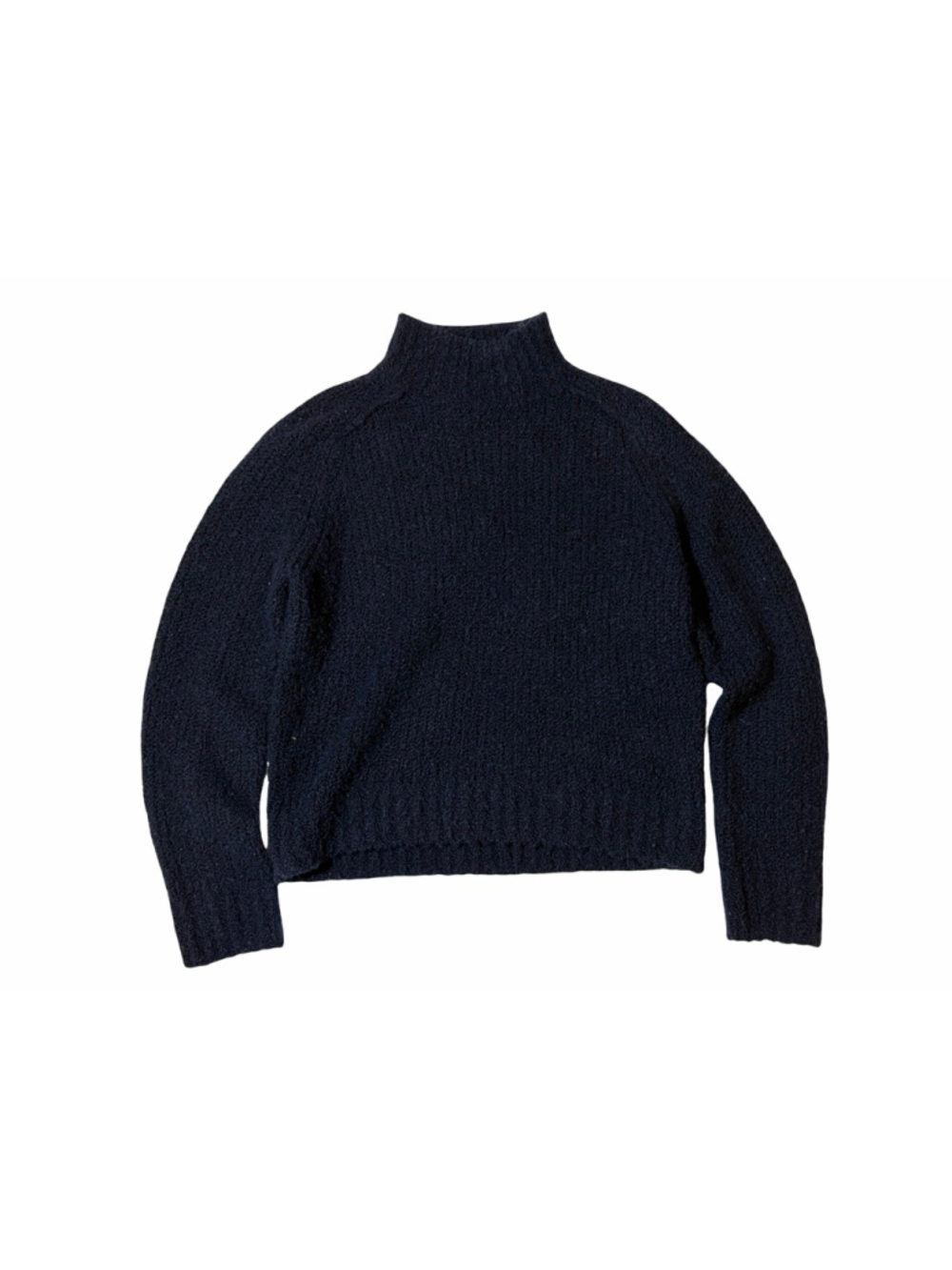 Vince Bouclé Mock Neck Sweater XS Navy Blue Black Cashmere Silk Blend